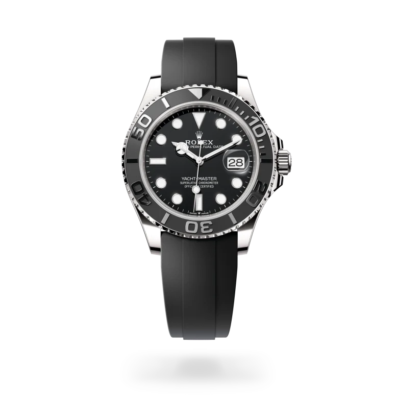 Rolex Yacht-Master 42 in 18 ct white gold with black dial, bidirectional rotatable black Cerachrom bezel and Oysterflex bracelet - Chang Ein Hong
