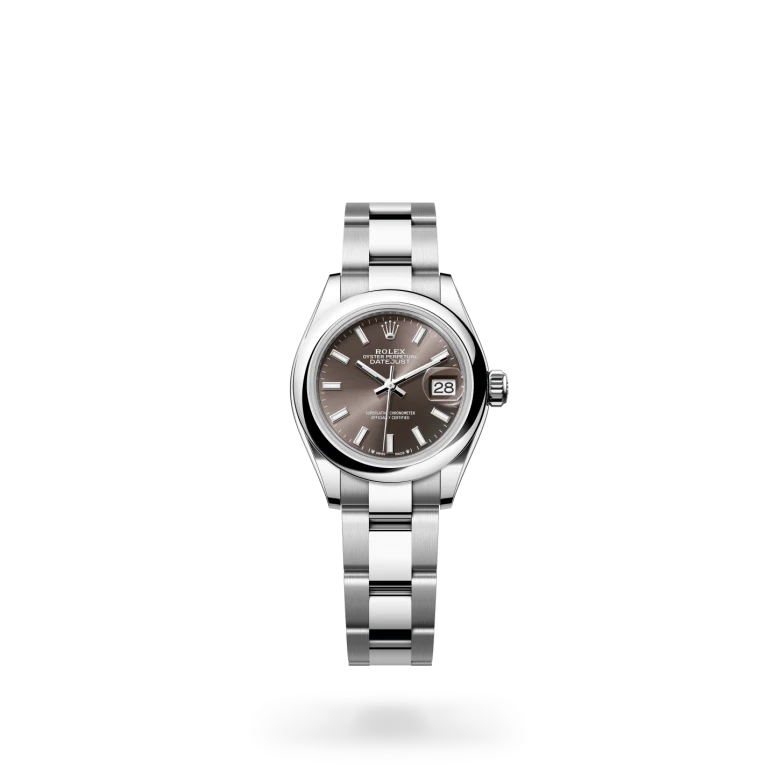 Rolex Lady-Datejust 28 in Oystersteel with domed bezel, dark grey sunray index dial, date aperture at 3 o'clock, and three-piece Oyster bracelet with Oysterclasp. - Chang Ein Hong