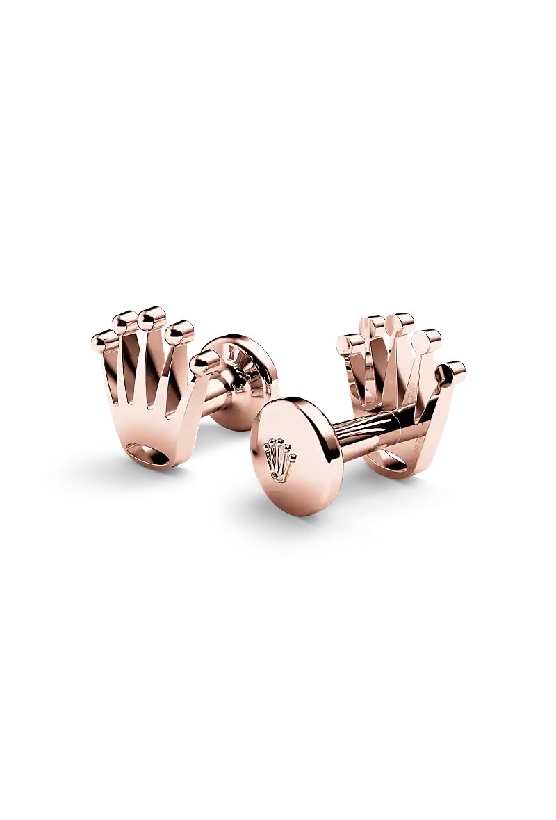Rolex ‘Crown’ cufflinks made of 18 ct Everose gold and shaped in the form of the signature Rolex crown. - Chang Ein Hong