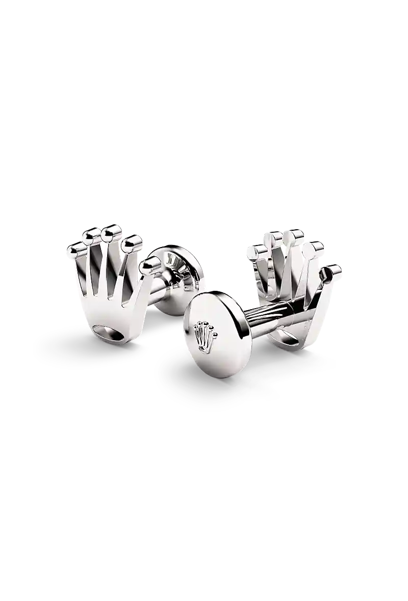 Rolex ‘Crown’ cufflinks made of 18 ct white gold and shaped in the form of the signature Rolex crown. - Chang Ein Hong