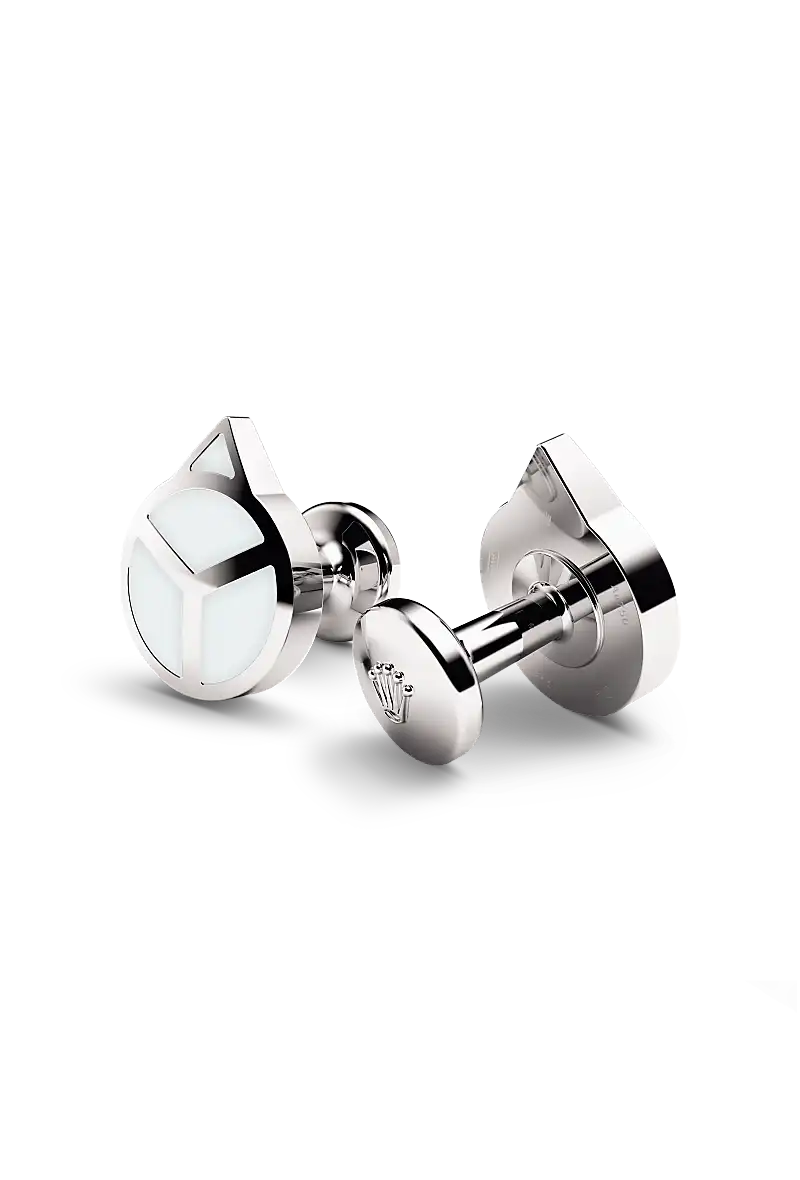 Rolex ‘Hand’ cufflinks made of 18 ct white gold that echo the hour hand found on Professional Rolex watches, equipped with a Chromalight display. - Chang Ein Hong